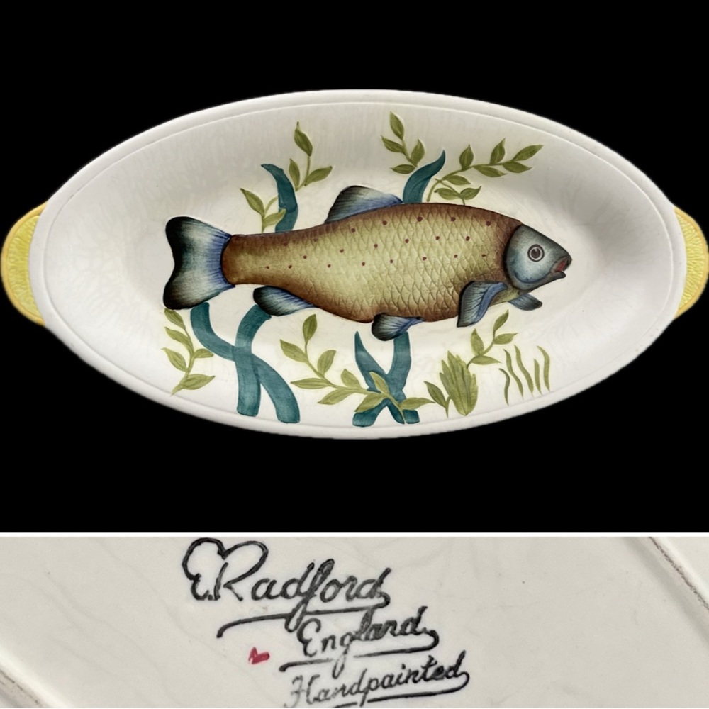 🐠Vintage 50s Fish Oval Handpainted Serving Dish Platter | E. Radford England - Picture 1 of 17